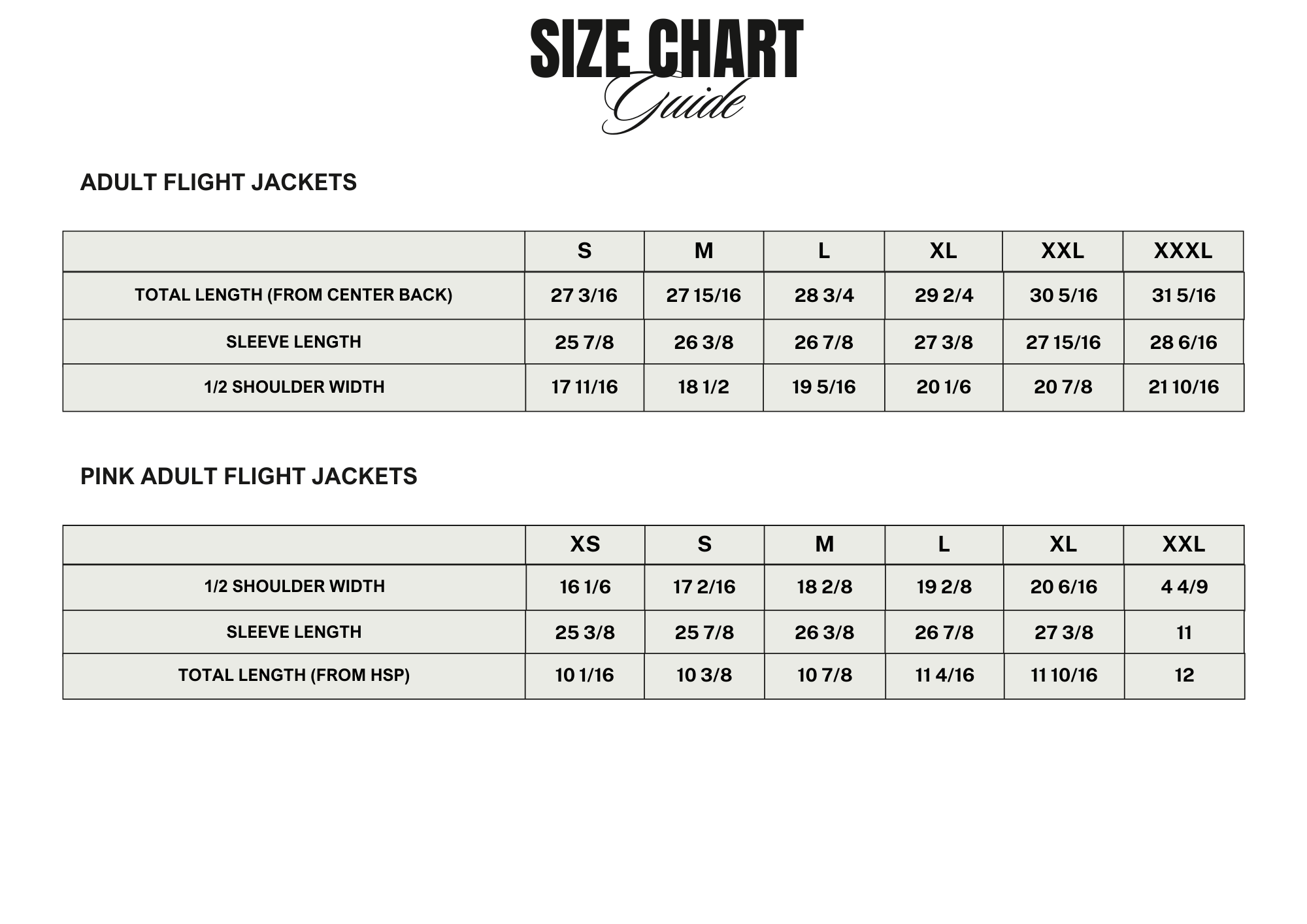 Adult Sizes
